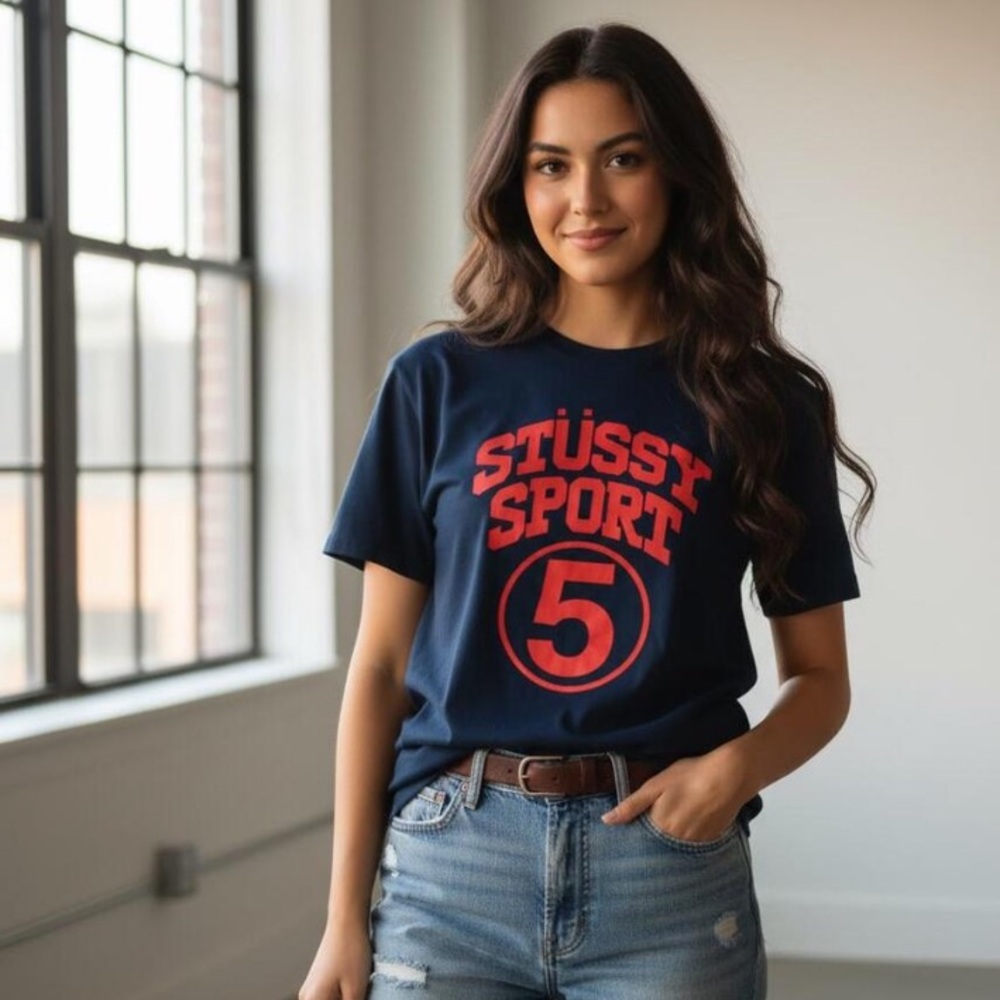 Stussy Sport Navy and Red Tee Unisex